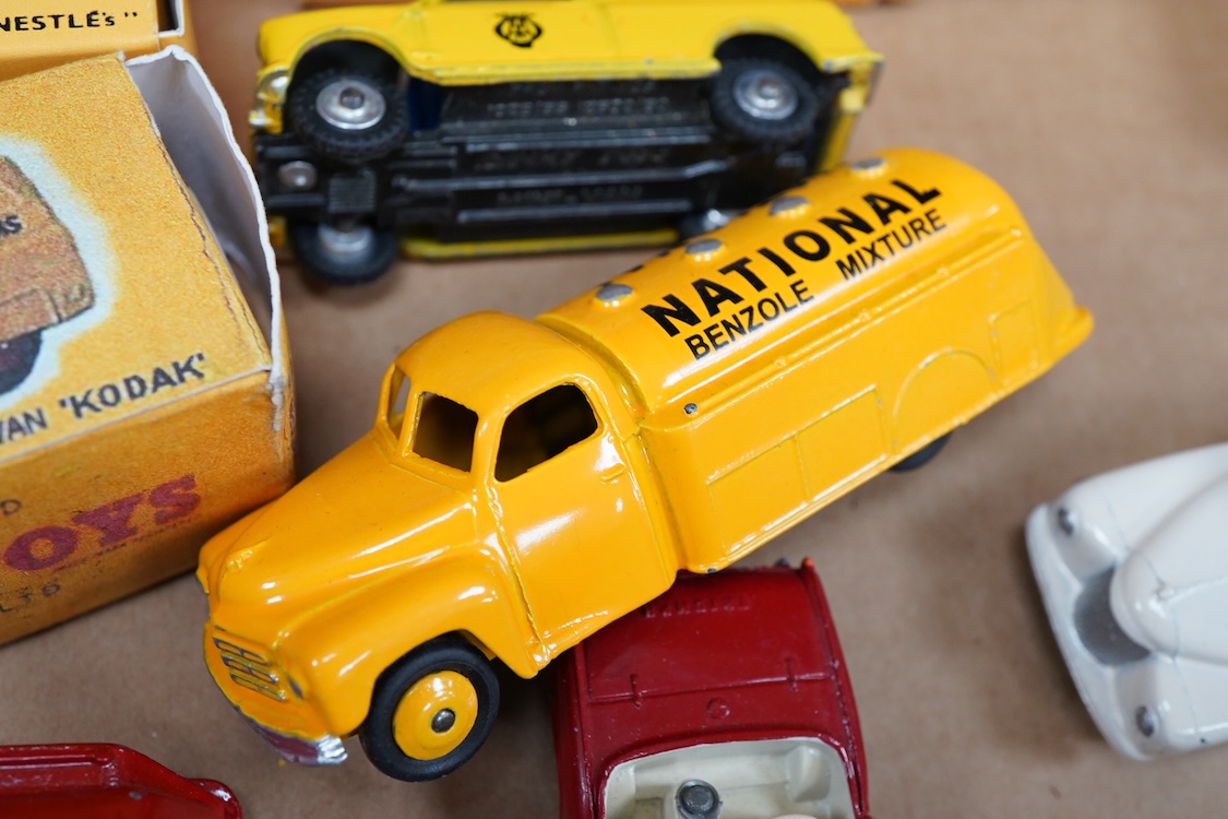 Twenty-seven Dinky Toys, all well-restored and fully repainted examples, fifteen with reproduction boxes, including; AA Mini van, Trojan van, Humber Hawk, Wayne school bus, A.C. Aceca, Austin Atlantic, Sunbeam Alpine, et
